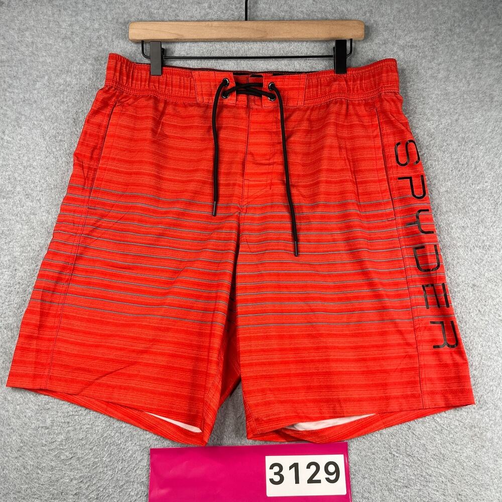 Spyder Swim Trunks Mens Board Shorts Bathing Suit Mens XL Red Striped Lined